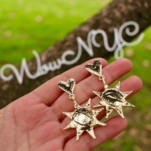 New Anthropologie Gold Heart Sun Drop Earrings